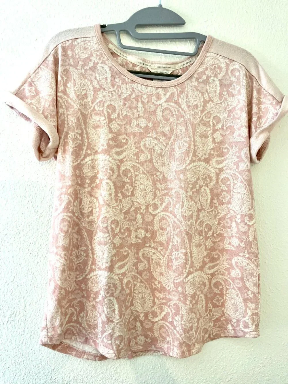Lucky Brand Pajama Pink Paisley Short Sleeve Top & Matching Wide Leg Pants Set